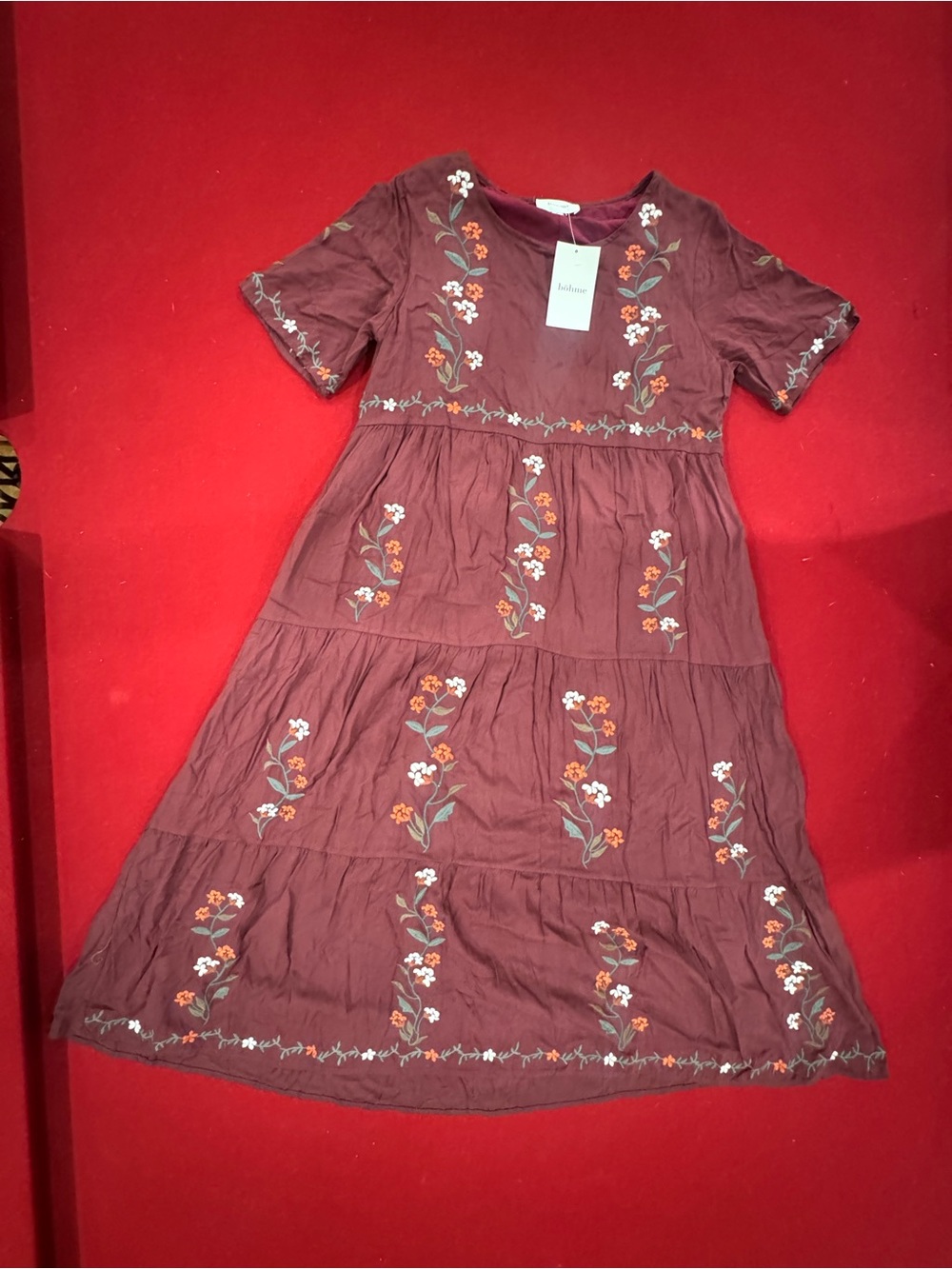 Bohme Khloe Embroidered Midi Dress “Eggplant” Size S Style# ID82491AB